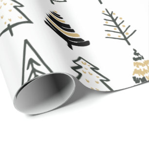Papel De Regalo Blanco dorado moderno árbol de Navidad simple