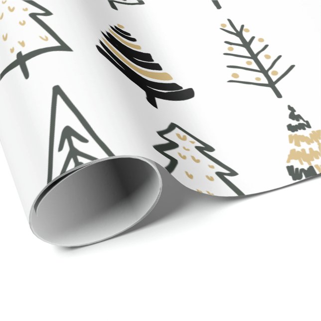 Papel De Regalo Blanco dorado moderno árbol de Navidad simple (Esquina del rollo)