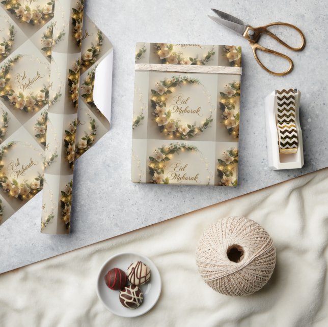 Papel de regalo Blanco Hilal Feliz Eid Mubarak  (Artesanía)