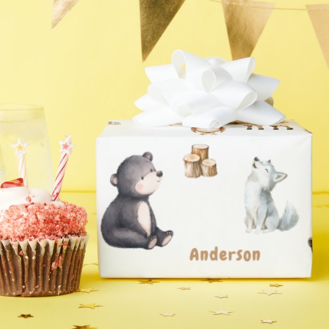 Papel de regalo blanco para baby shower del bosque (Fiesta de cumpleaños )