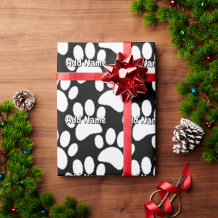 Papel De Regalo Blanco Perro Paw Imprimir nombre personalizado Neg