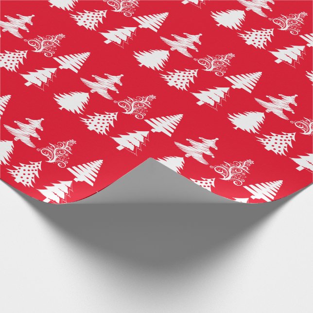 Papel De Regalo Blanco rojo del modelo del árbol de navidad (Esquina)