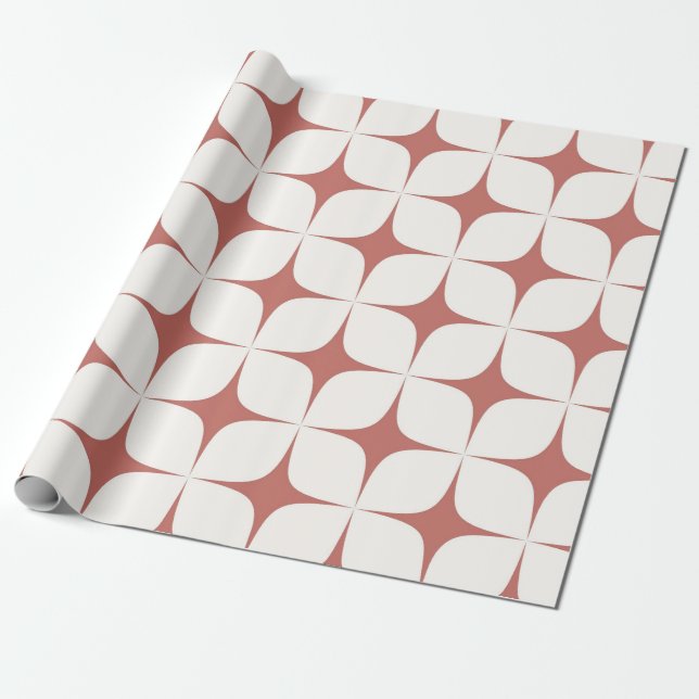 Papel De Regalo Blanco Rojo Mid Century Moderno Boho Geométrico (Desenrollado)