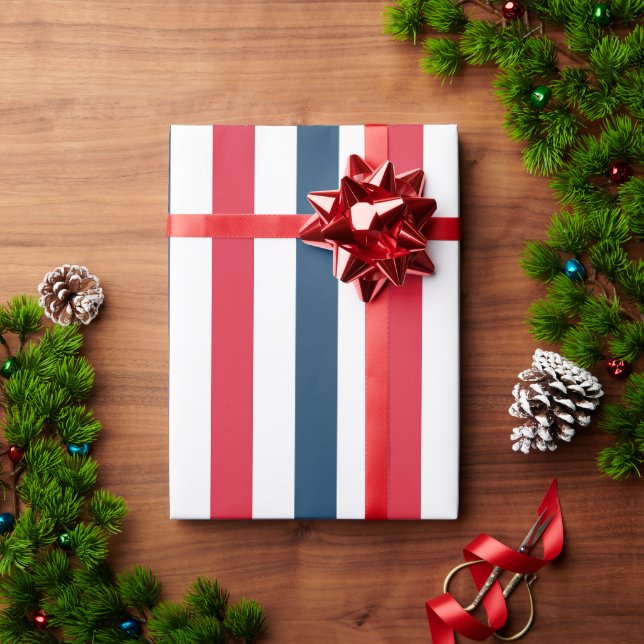 Papel De Regalo Blanco rojo y azul rayado (Regalo de vacaciones)
