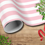Papel De Regalo Blanco rosado simple horizontal rayado<br><div class="desc">Papel de envolver a rayas horizontales simple y rosa</div>