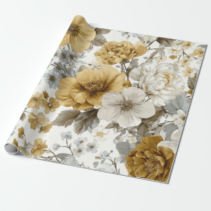 Papel De Regalo Blanco Rústico Amarillo Botánico Floral Vintage