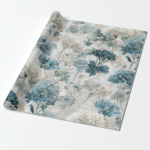 Papel De Regalo Blanco Rústico Azul Botánico Floral Vintage Pastel