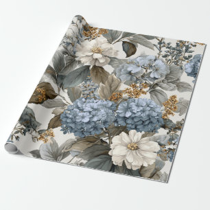 Papel De Regalo Blanco Rústico Azul Botánico Floral Vintage Pastel