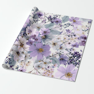 Papel De Regalo Blanco Rústico Botánico Floral Vintage Morado