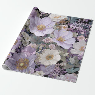Papel De Regalo Blanco Rústico Botánico Floral Vintage Morado