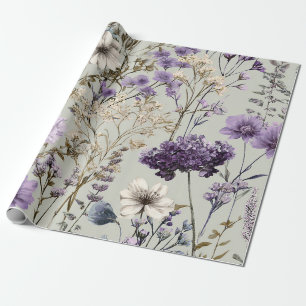 Papel De Regalo Blanco Rústico Botánico Floral Vintage Morado