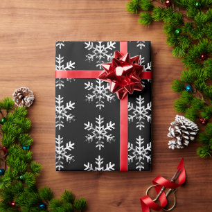 Papel De Regalo Blanco Rústico Copo de Nieve Deteriorado Negro Fie