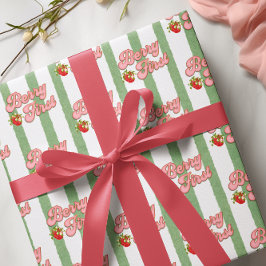 Papel De Regalo Blanco Rústico Fresa Verde Cumpleaños Fresa Primer