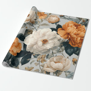 Papel De Regalo Blanco Rústico Naranja Botánico Vintage Boho Flora
