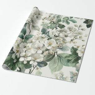 Papel De Regalo Blanco Rústico Verde Botánico Vintage Boho Floral