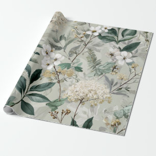 Papel De Regalo Blanco Rústico Verde Botánico Vintage Boho Floral