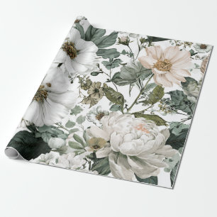 Papel De Regalo Blanco Rústico Verde Botánico Vintage Boho Floral