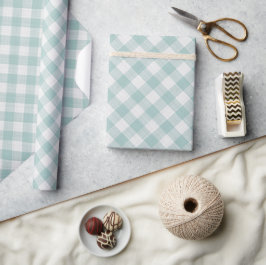 Papel De Regalo Blanco Shabby Chic Luz Azul Verde Gingham