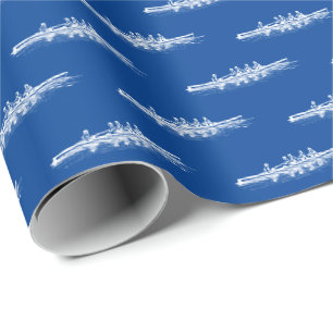Papel De Regalo Blanco sobre Azul Remo Remeros Equipo de tripulaci