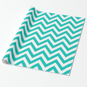 Papel De Regalo Blanco Teal XL Patrón Chevron ZigZag
