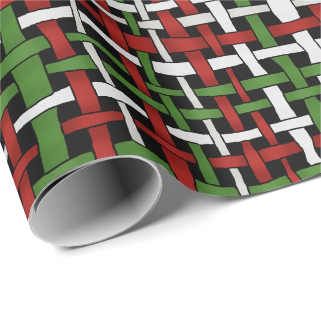 Papel De Regalo Blanco verde rojo estacional estacional trenzado g (Esquina del rollo)