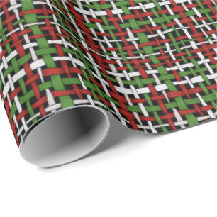 Papel De Regalo Blanco verde rojo tejido estacional gráfico del
