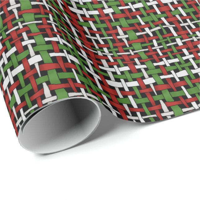 Papel De Regalo Blanco verde rojo tejido estacional gráfico del (Esquina del rollo)