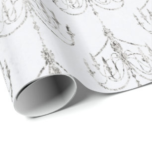Papel De Regalo Blanco y damasco del Relieve metalizado plateado