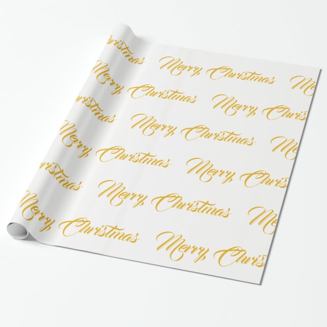 Papel De Regalo Blanco y Felices Navidad del oro - (Desenrollado)