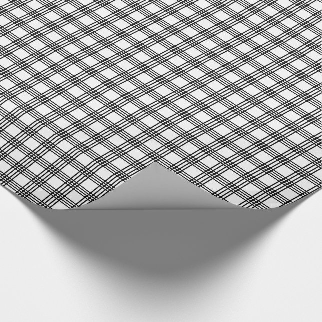 Papel de regalo blanco y negro de la tela escocesa (Esquina)
