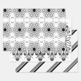 Papel de Regalo Blanco y Negro Juego de 3