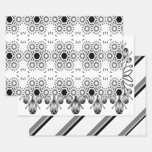 Papel de Regalo Blanco y Negro Juego de 3