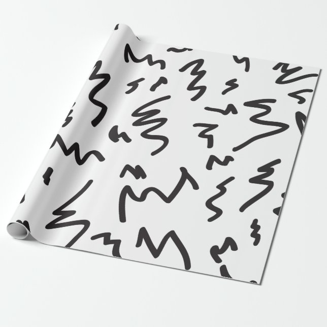 Papel De Regalo Blanco y negro moderno abstracto (Desenrollado)