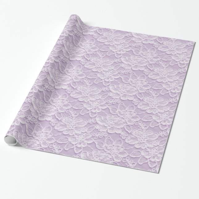 Papel De Regalo Blanco y textura del cordón de la lavanda (Desenrollado)