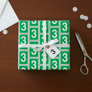 Papel de Regalo Blanco y Verde Número Tres