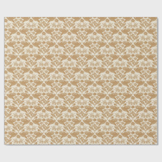 Papel De Regalo Block Print Birds with Florals | Beige & Gold Seam