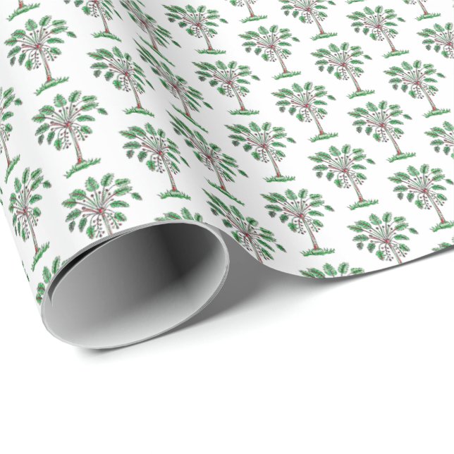 Papel De Regalo Block Print Christmas Palmetto Wrapping Paper (Esquina del rollo)