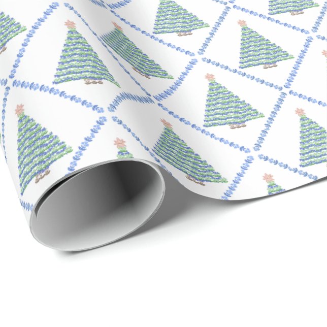 Papel De Regalo Block Print Flower Christmas Wrapping Paper (Esquina del rollo)