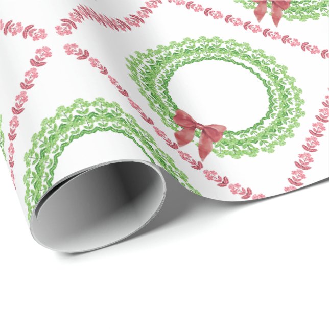 Papel De Regalo Block Print Flower Wreath Wrapping Paper (Esquina del rollo)