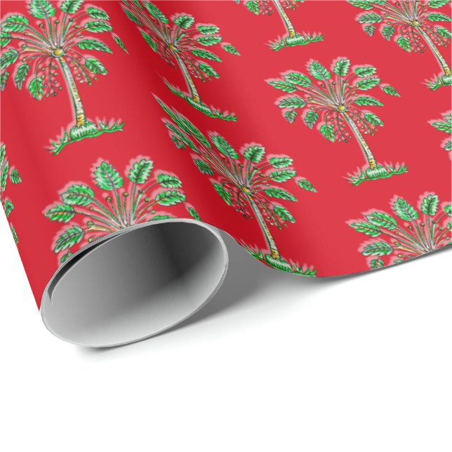 Papel De Regalo Block Print Palmetto Christmas Wrapping Paper (Esquina del rollo)