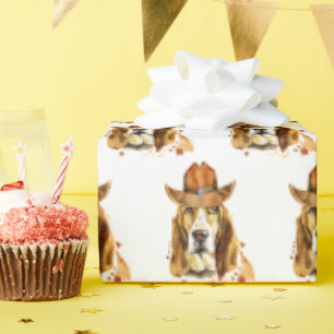 Papel De Regalo Bloodhound con Gorra de Cowboy
