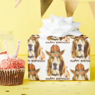 Papel De Regalo Bloodhound de cumpleaños con el Gorra Sheriff Cowb