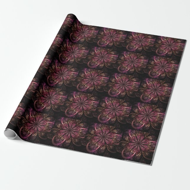 Papel De Regalo Bloom fractal: fusión rosada y dorada (Desenrollado)