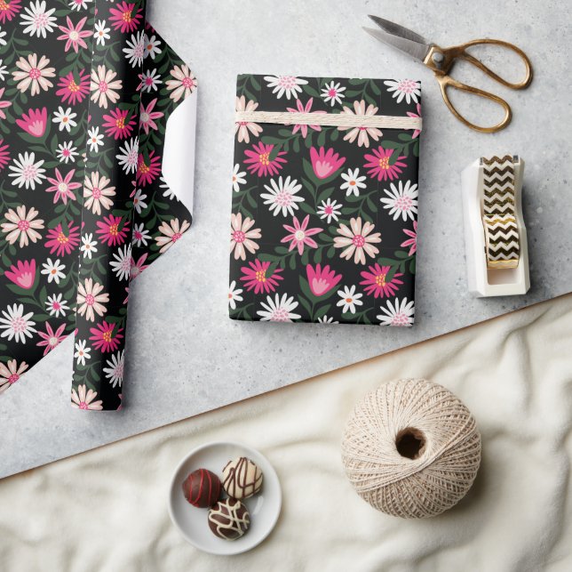 Papel De Regalo Bloom rosa y blanco | Floral (Artesanía)