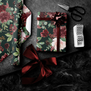 Papel De Regalo Bloom ruso   Monograma de terracota y Marsala