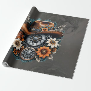 Papel De Regalo Blooming Gears: Estilo de vaquero Steampunk.