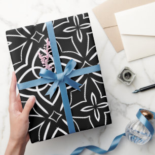 Papel De Regalo Blooms apuntados, negro y blanco