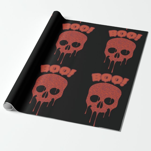 Papel De Regalo Blooo Boo Skull Halloween (Desenrollado)