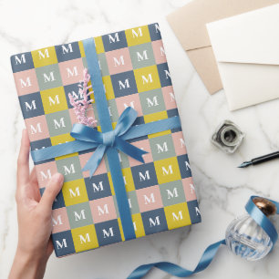 Papel De Regalo Bloque de color geométrico de monograma moderno