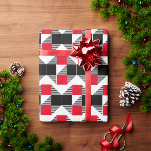 Papel De Regalo Bloque de color geométrico rojo y negro moderno